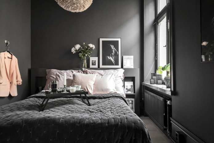 decor and lighting in the bedroom in black tones decor and lighting in the bedroom in black tones
