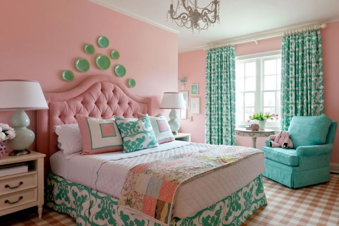 bedroom interior in pink and turquoise colors bedroom interior in pink and turquoise colors