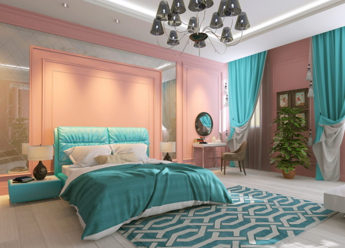 bedroom interior in pink and turquoise colors bedroom interior in pink and turquoise colors