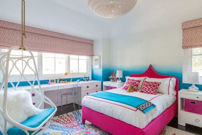 bedroom interior in pink and blue colors bedroom interior in pink and blue colors