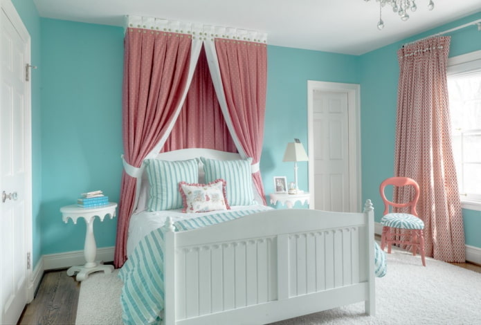 bedroom interior in pink and blue colors bedroom interior in pink and blue colors