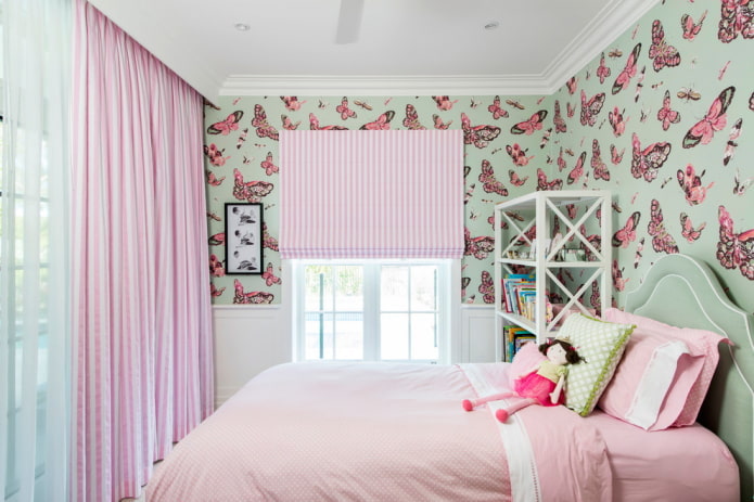 bedroom interior in pink and mint colors bedroom interior in pink and mint colors