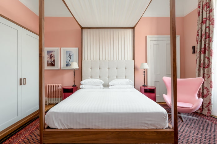 furnishings in the interior of the bedroom in pink tones furnishings in the interior of the bedroom in pink tones