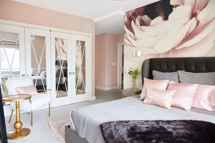 furnishings in the interior of the bedroom in pink tones furnishings in the interior of the bedroom in pink tones
