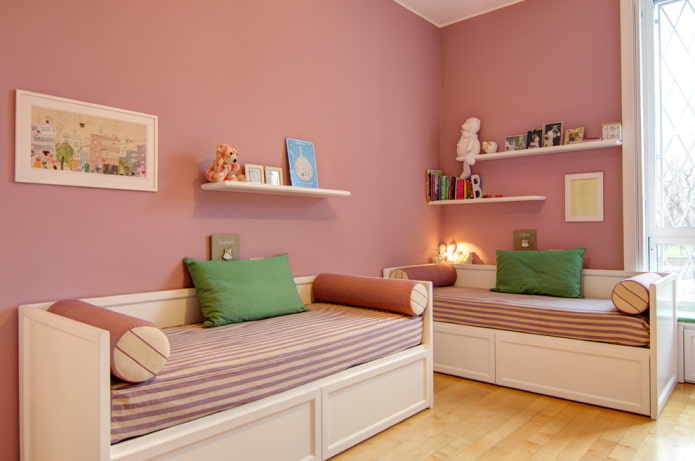 interior of a pink bedroom for two girls interior of a pink bedroom for two girls