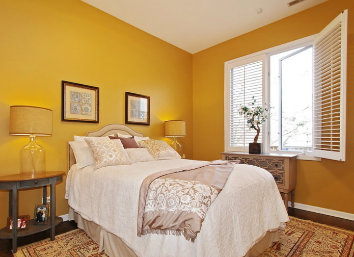 shades of yellow in the interior of the bedroom shades of yellow in the interior of the bedroom