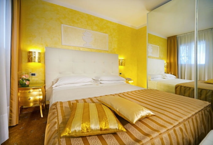 textile decoration of the bedroom in yellow tones textile decoration of the bedroom in yellow tones
