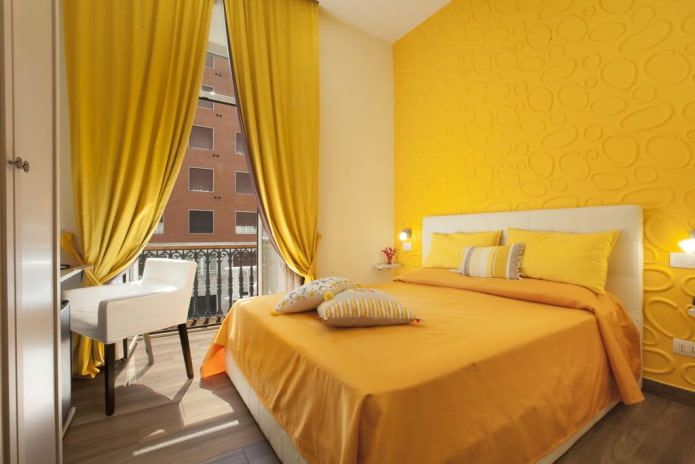 textile decoration of the bedroom in yellow tones textile decoration of the bedroom in yellow tones