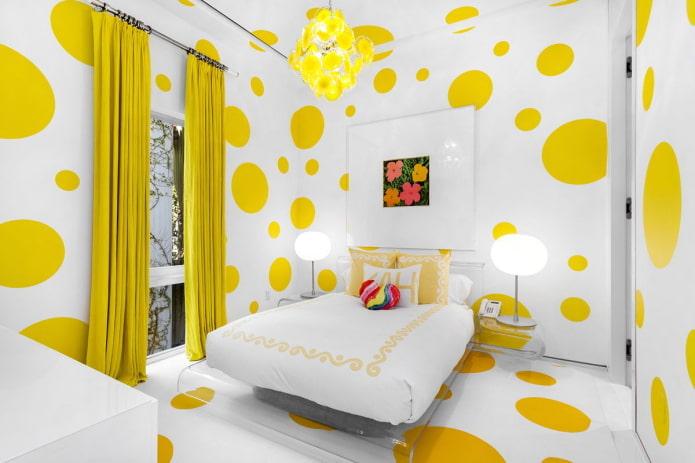 decor and lighting in the interior of the bedroom in yellow tones decor and lighting in the interior of the bedroom in yellow tones