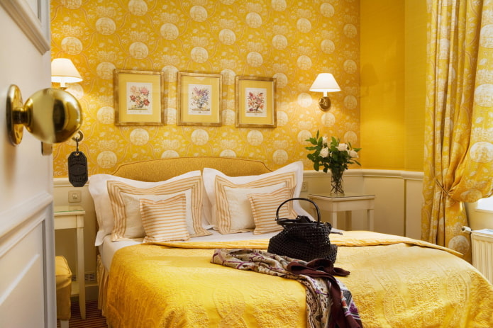 bedroom interior in yellow tones bedroom interior in yellow tones