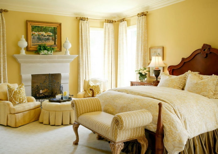 bedroom in yellow tones in a classic style bedroom in yellow tones in a classic style