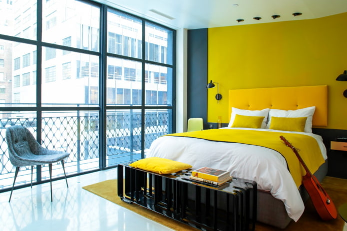 bedroom in yellow tones in a modern style bedroom in yellow tones in a modern style