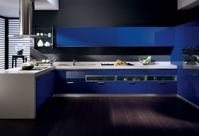 kitchen interior in black and blue kitchen interior in black and blue