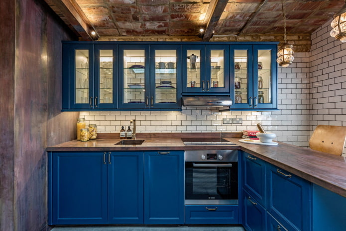 kitchen in blue loft style kitchen in blue loft style