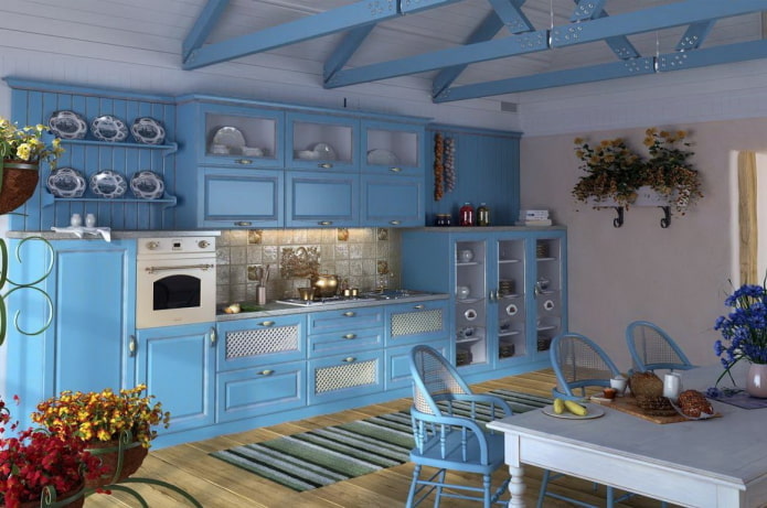 kitchen in blue tones in Provence style kitchen in blue tones in Provence style