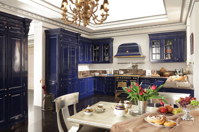kitchen in blue tones in a classic style kitchen in blue tones in a classic style