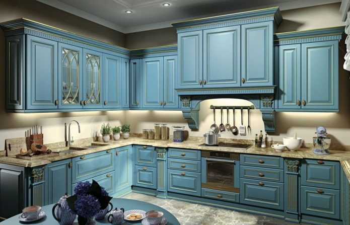 kitchen in blue tones in a classic style kitchen in blue tones in a classic style