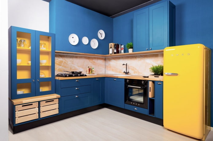 kitchen interior in blue tones with bright accents kitchen interior in blue tones with bright accents