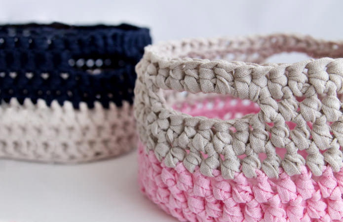 baskets made of cotton cord in two colors baskets made of cotton cord in two colors