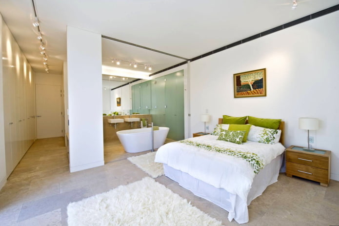 Bathroom with spotlights on the ceiling Bathroom with spotlights on the ceiling