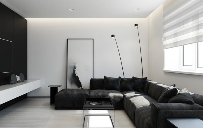 living room in black and white in the style of minimalism living room in black and white in the style of minimalism