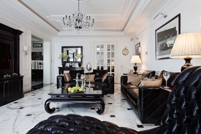 living room in black and white neoclassical style living room in black and white neoclassical style