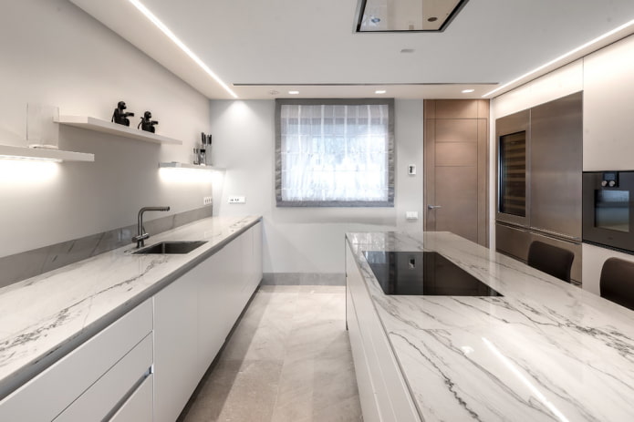 island with straight kitchen unit