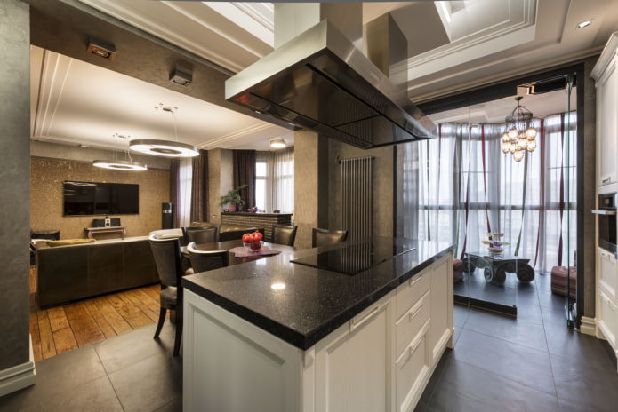 kitchen-living room layout with an island element