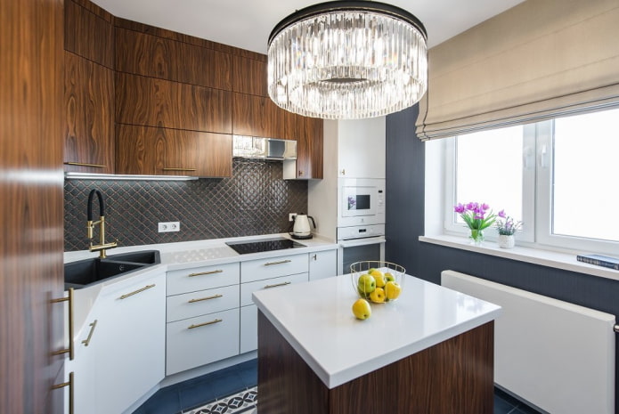 kitchen layout with an island element