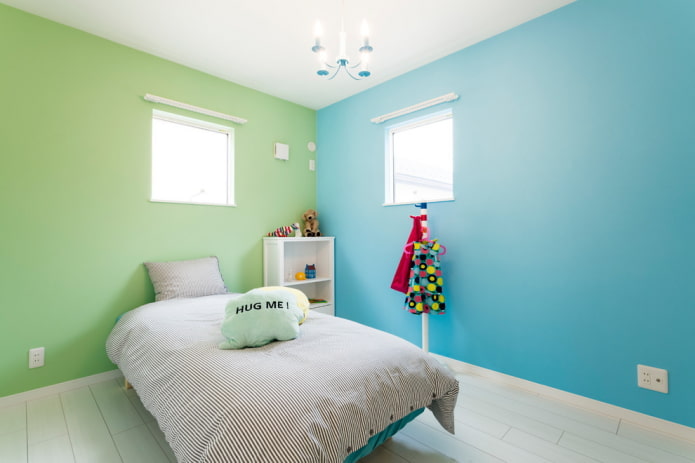 green-blue interior of a children's room green-blue interior of a children's room