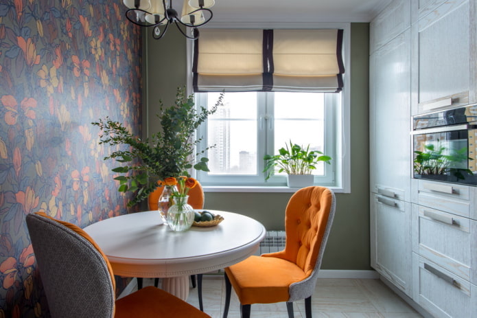 decor and textiles in the interior of a small kitchen