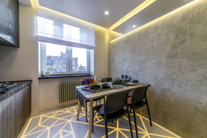 lighting in the interior of a small kitchen