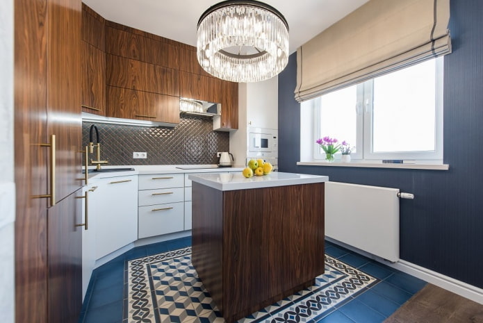 lighting in the interior of a small kitchen