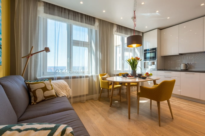 lighting design in the interior of combined rooms