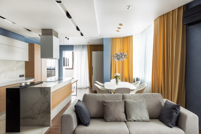 kitchen interior design with living room and dining room