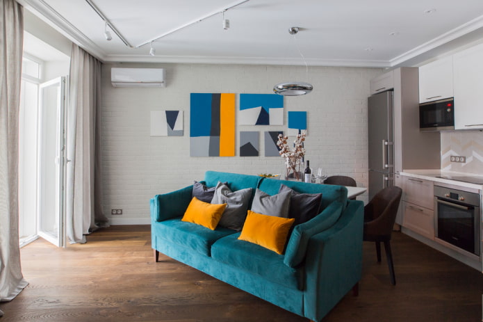 furnishings in the interior of the combined rooms