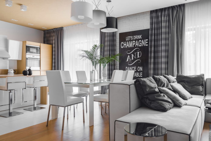 furnishings in the interior of the combined rooms