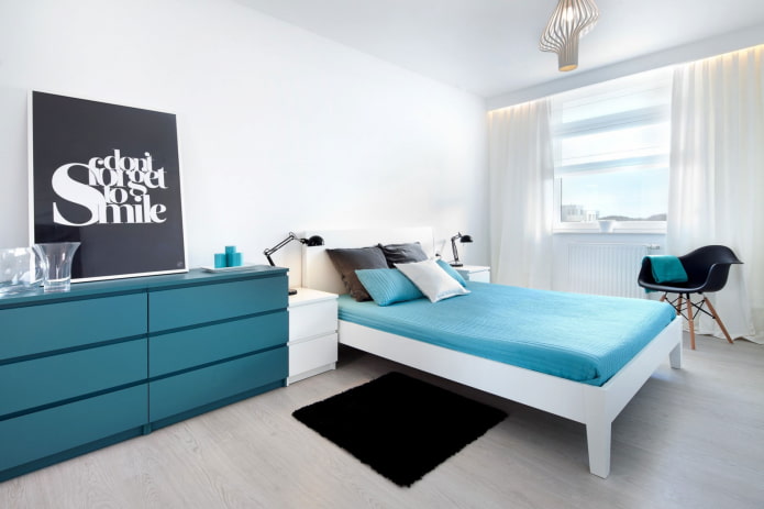 decor in the interior of the bedroom in a minimalistic style