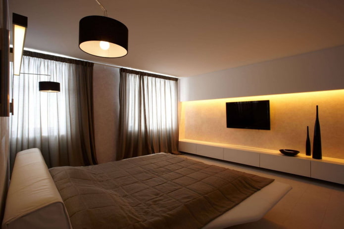 lighting in the bedroom interior in a minimalistic style
