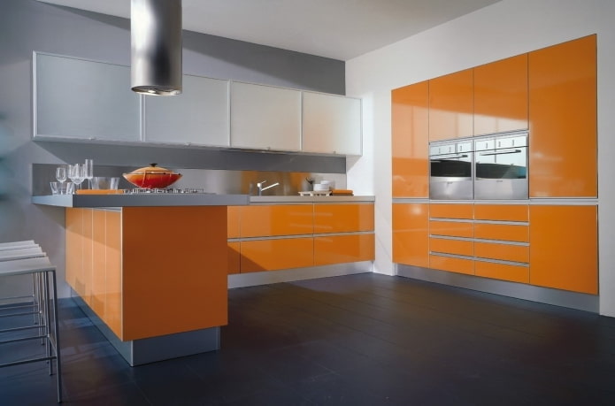 kitchen interior in gray-orange colors kitchen interior in gray-orange colors