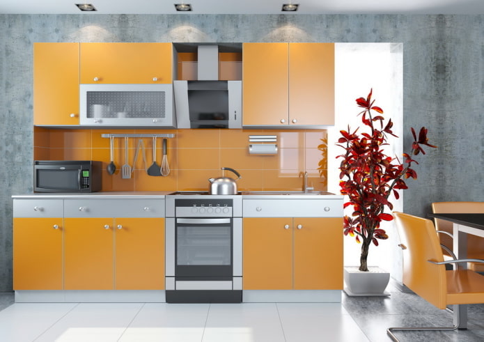 kitchen interior in gray-orange colors kitchen interior in gray-orange colors