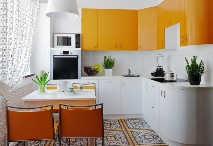 kitchen interior in orange and white tones kitchen interior in orange and white tones