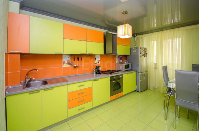 kitchen interior in orange-green tones kitchen interior in orange-green tones