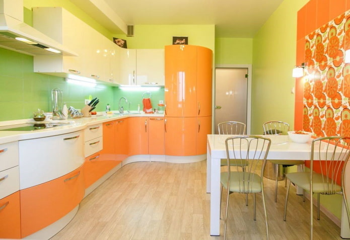 kitchen interior in orange-green tones kitchen interior in orange-green tones