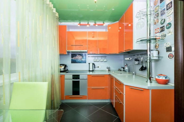 kitchen interior in orange-green tones kitchen interior in orange-green tones