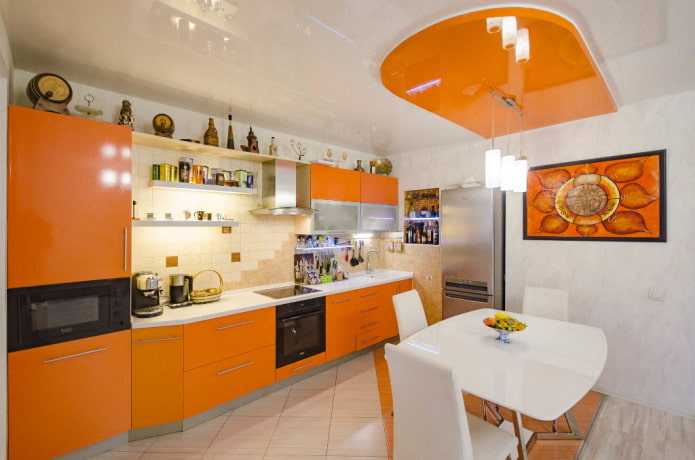 decor in the interior of the kitchen in orange tones decor in the interior of the kitchen in orange tones
