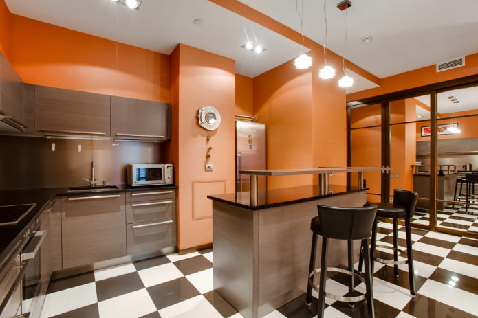 kitchen interior in orange-brown tones kitchen interior in orange-brown tones