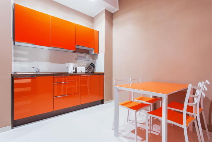 kitchen interior in beige and orange colors kitchen interior in beige and orange colors