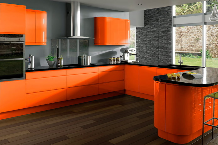 countertop in the interior of the kitchen in orange tones countertop in the interior of the kitchen in orange tones