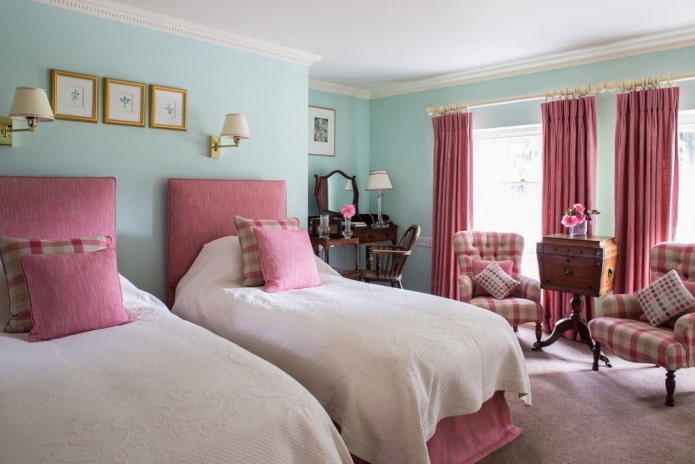 pink and blue bedroom interior
